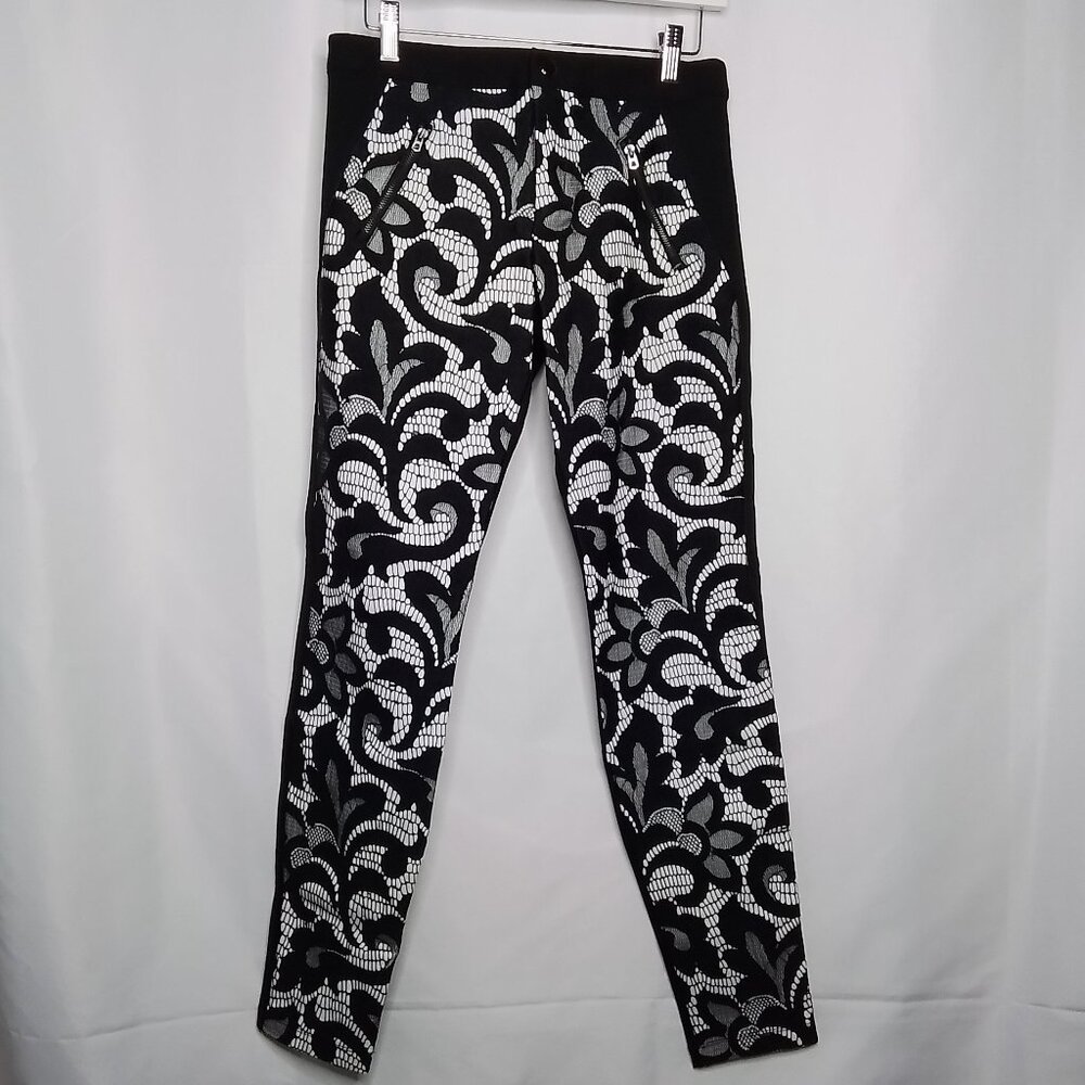 DOLCE VITA BLACK & WHITE LACE FRONT TEXTURED PANTS SIZE S